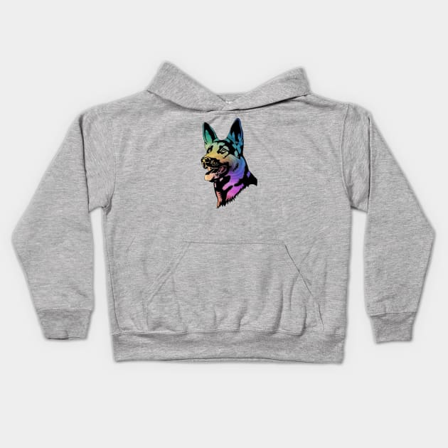 Rainbow Swirl German Shepherd Kids Hoodie by ARTWORKandBEYOND